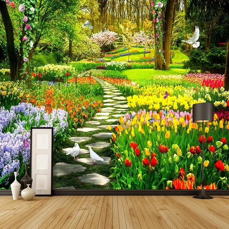 3d Природа Цветы Сад Тропа Фотообои Гостиная Спальня Домашний Декор Фон Настенная роспись