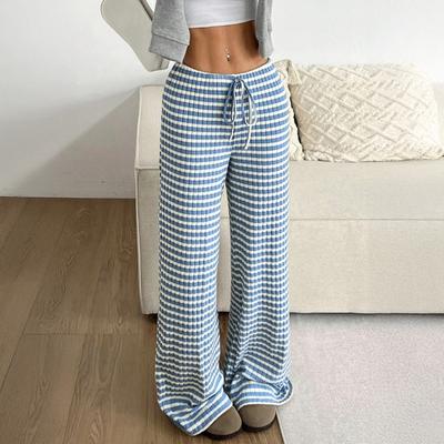 Женские брюки повседневные широкие брюки эластичная талия регулируемый шнурок полосатый дизайн свободного кроя брюки для повседневной носки