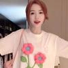 Женские топы с короткими рукавами и цветочным принтом, летние повседневные футболки с круглым вырезом, корейский ленивый стиль, модная женская одежда
