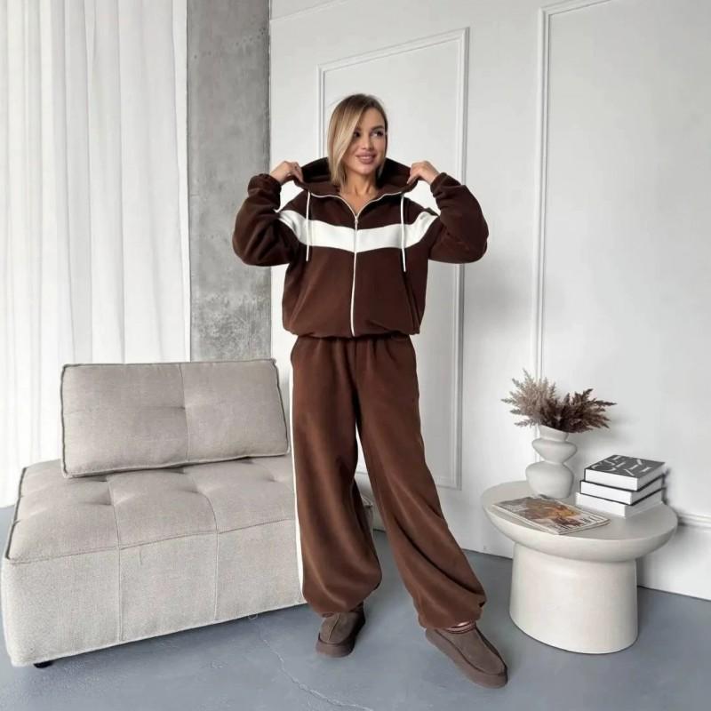 Womens 2026 Casual Sporty Hooded Zip-Up Sweater Pants Set Soft Fleece Lounge Outfit Streetwear