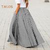 Женская юбка-макси с эластичной высокой талией и клетчатым принтом, юбка-трапеция с карманами, большой подол, ретро-юбка, уличная одежда