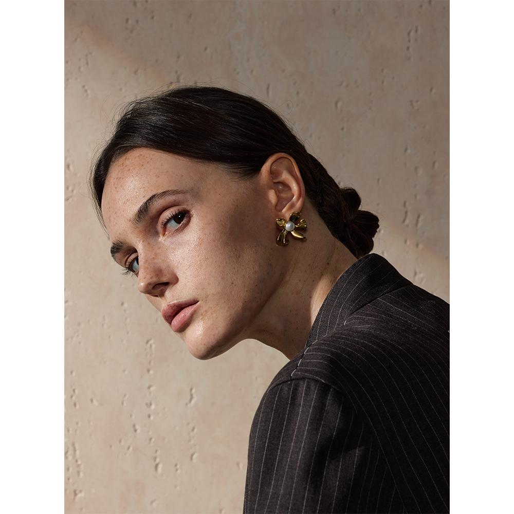 Yhpup Fashion Stainless Steel Flower Exquisite Metal Stud Earrings Trendy High Quality Real Gold PVD Plated Jewelry Waterproof