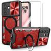 Protective Case - BOOLING - for Samsung Galaxy S25 FE - Red - Sliding Camera Protection - with 2 Tempered Glasses