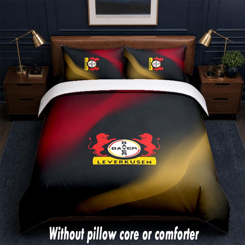 Bayer Leverkusen Football Design Bed Bedding Set 1 Duvet Cover + 2 Pillowcases Soft Breathable Household Bed Linens