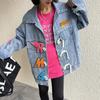 Осенне-зимняя модная джинсовая куртка большого размера для девочек с флокированными буквами, пальто, женское пальто с длинными рукавами для парней, джинсовая верхняя одежда для влюбленных пар