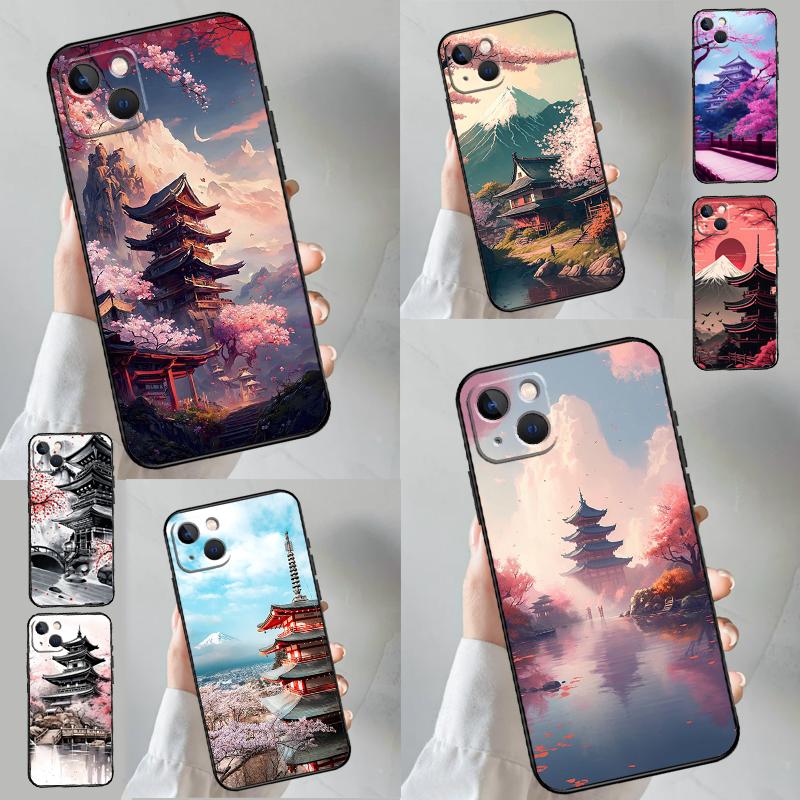 Японское искусство Храм Сакура Чехол для телефона Для iPhone 17 16 15 14 13 11 12 Pro Max mini 15 16 Plus 16e 17 Air Cover Funda
