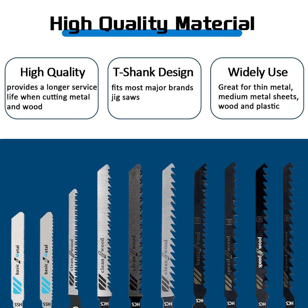 10 шт. Многоцелевые пилки для лобзика с Т-образным хвостовиком HCS Ассорти Пилки для лобзика Высокоуглеродистая сталь для резки дерева, пластика, металла