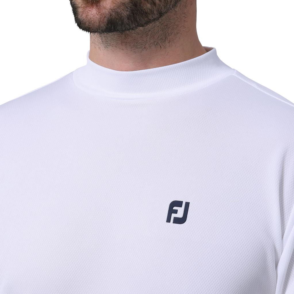 FootJoy Men's Short Sleeve Mock Neck Shirt with Sleeve Logo, White, Size M (FJ-S24-S05, 81805-M)