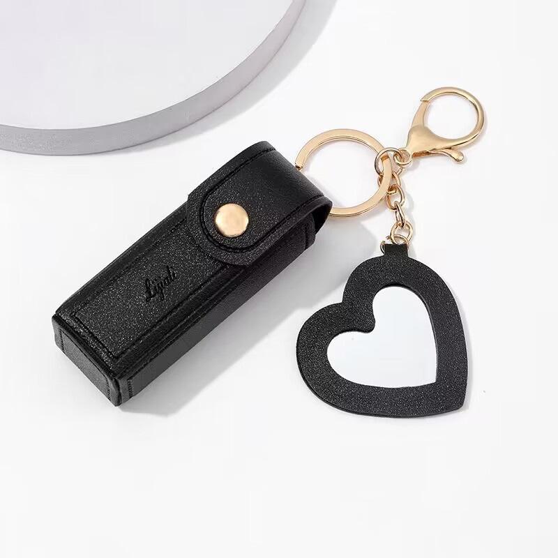 1pc Lipstick Bags Portable Keychain Solid Wallet Mini With Mirror Leather Protective Cover