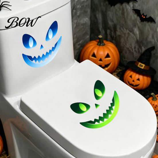 Glowing Window Wall Decorations Glow in The Dark Sticker, Self-adhesive Ghost Face Shape Decals, Outdoor Decor Halloween Waterproof PVC Stickers, for
