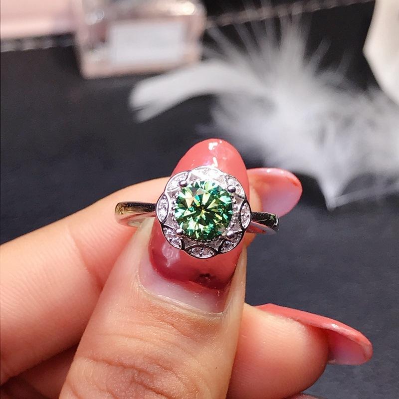 Trendy Flower Shape Green Cubic Zirconia Silver Color Ring For Women Party Crystal Jewelry Adjustable Size Gifts for Women