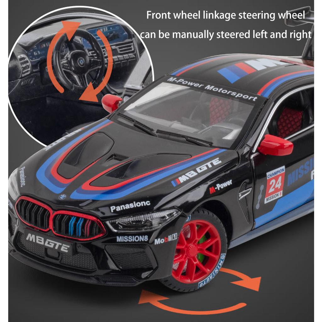 1/24 Scale M8 GTE Racing Diecast Car Model Toy, Pull Back Toy Vehicle with Sound and Light for Kids Toddler Boys Girls Gift Collection