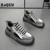 Designer Fashion Breathable Bright Leather Luxury Sneakers Casual Men Board Shoes Height Increased Flat Platform Running Shoes