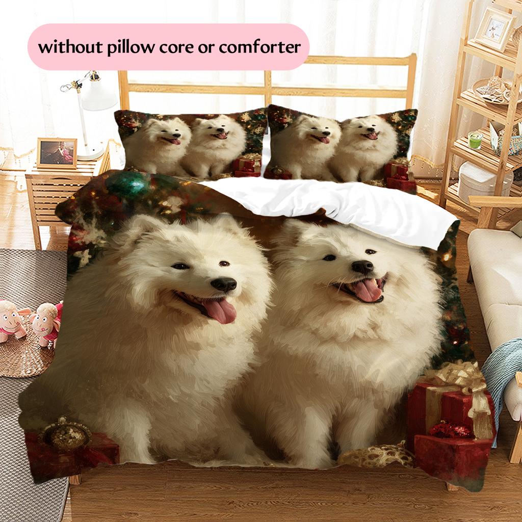 Two Samoyeds Pattern Bedding Home Decoration Birthday Gift (1 * duvet cover + 2 * pillowcase, without core)