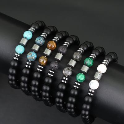 Простой мужской браслет с гематитом, ониксом, бисером, вулканическим камнем, говлитом, нитью, подарок для него, латунный браслет, лечебная йога, украшения для рук