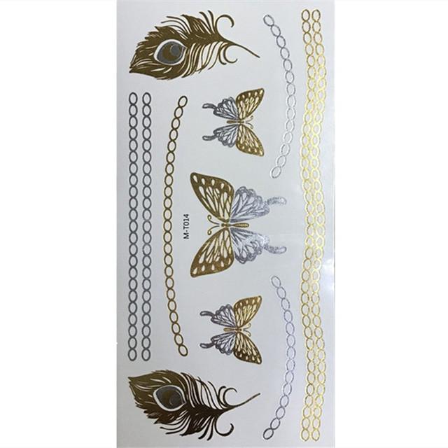 Metallic Gold Butterfly Tattoo Silver Waterproof Temporary Tattoos Stickers On The Body Women Men Boho Resort Style
