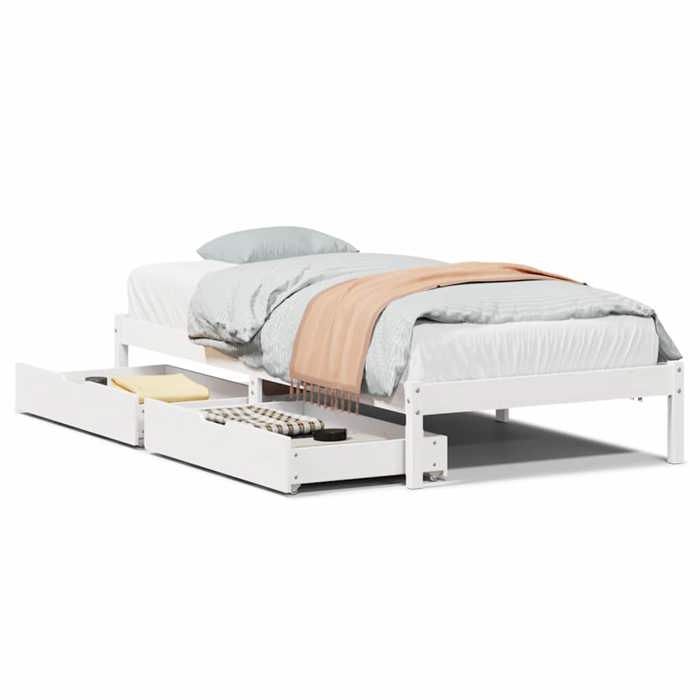 VidaXL Cadre de lit avec tiroirs blanc 90x190 cm bois pin massif, sommier, cadre de lit simple, cadre de lit en bois massif 3301423