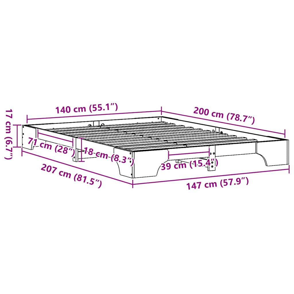 Bed Frame Wax Brown 140 x 200 cm Solid Pine Wood
