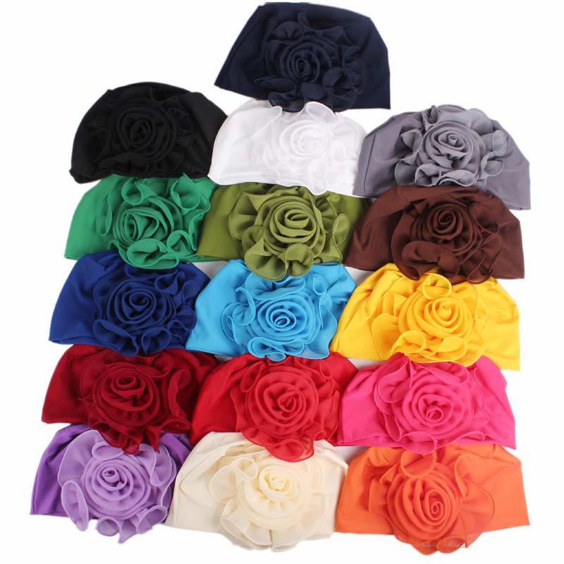 1PC Turban Hat Ethnic Bandana Cap Muslim Vintage Hijab Solid Color Hair Accessories Sun Protection Flower Beading