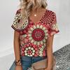 2024 женская футболка с v-образным вырезом в стиле ретро, ​​футболка с цветочным принтом кешью, летняя модная популярная футболка с короткими рукавами для отдыха