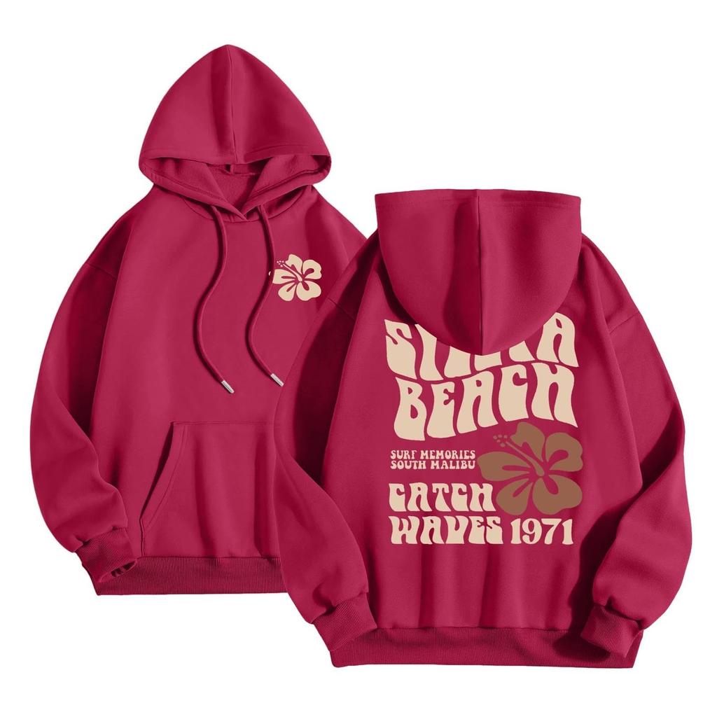 Women's Fashion Long Sleeve Sweatshirt Letter Printed Hooded Drawstring Pullover Oversized Pocket Sweatshirt Top