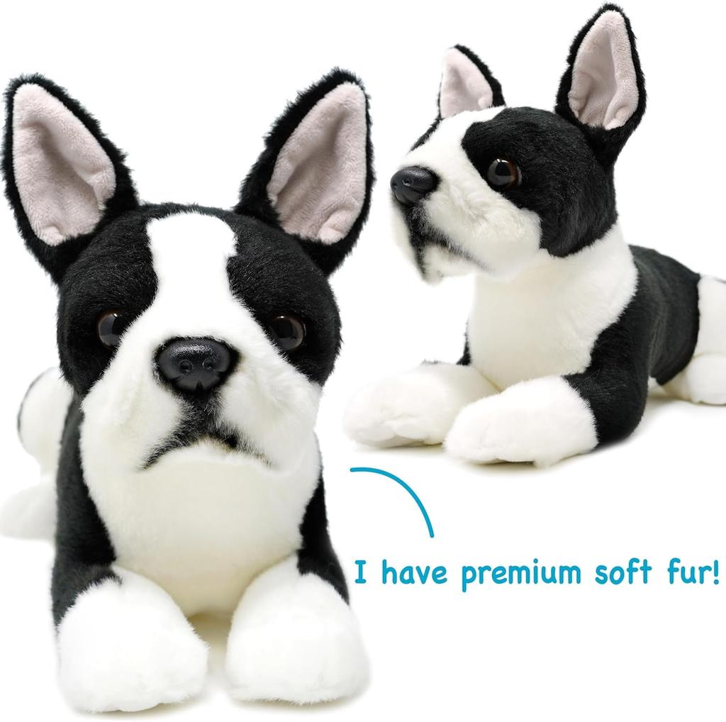 [VIAHART] Boston Terrier "Baxter" Plush Toy – Black & White, Size M (Approx. 30 Cm), Soft Dog Plush, Machine Washable