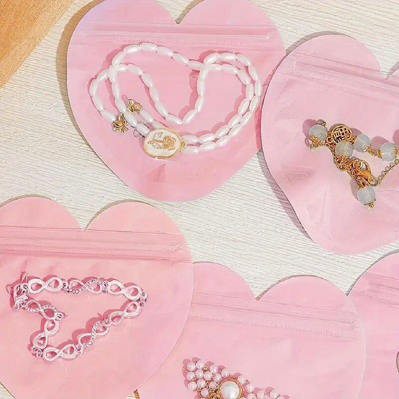 Heart Zipper Jewelry Bag Plastic Ziplock Pouch Bag for Jewelry Display Storage Candy Valentine's Day Gift Packaging Supplies