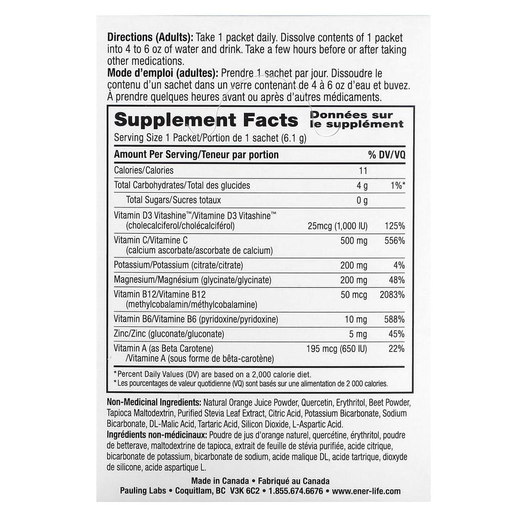 Ener-C, Ener-D, Vitamin D3, Hydration Effervescent Drink Mix, Sugar Free, Orange, 1,000Mg, 24 Pack
