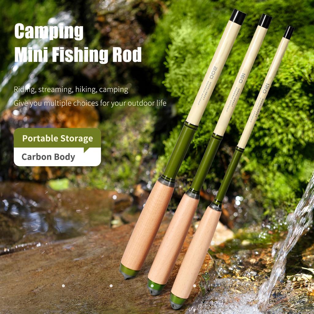 Extendable Fishing Pole Camping Mini Fishing Rod Telescopic Fishing Pole with Solid Wood Handle 2m