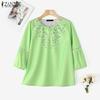 Neck Round Casual Women Zanzea Long Sleeve Loose Print Blouse