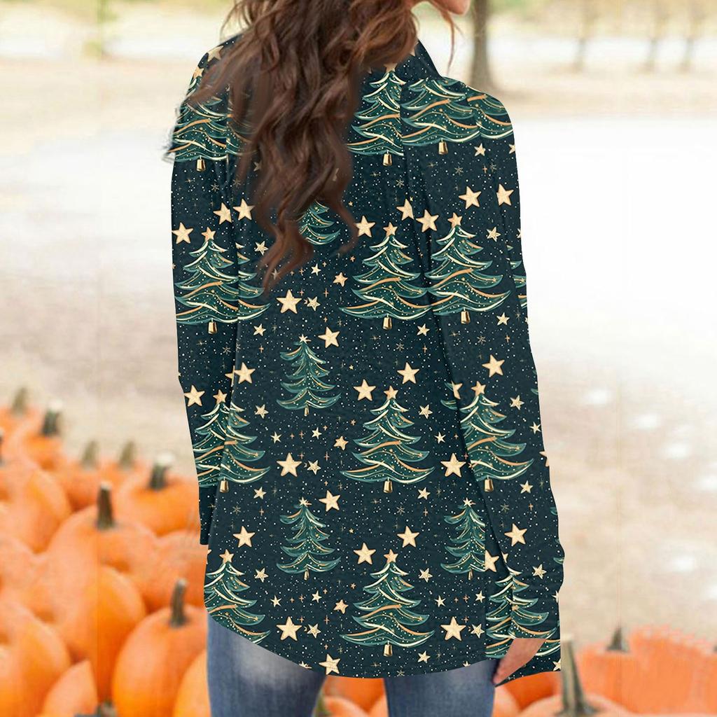 Женская модная рождественская куртка с принтом, повседневный кардиган с длинным рукавом, пальто