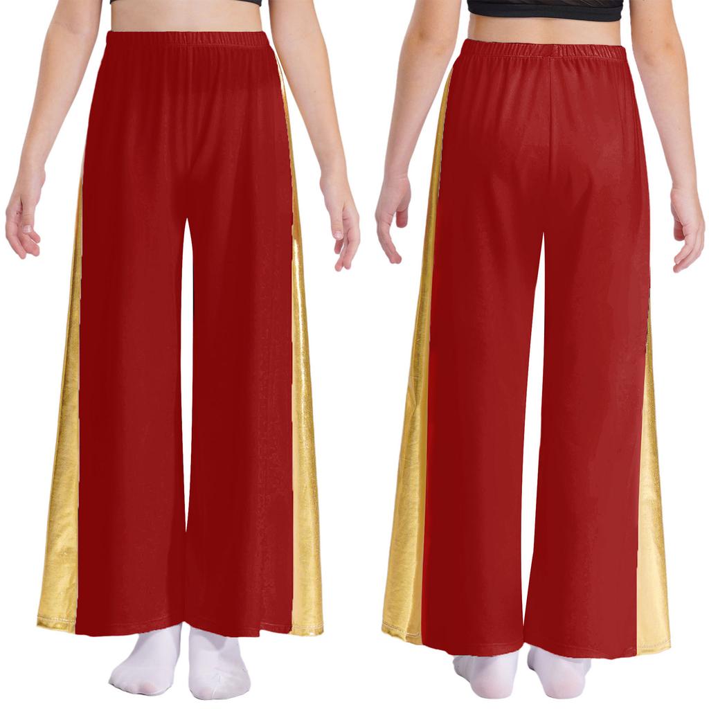 Metallic Patchwork Wide-Leg Pants for Girls: High Waist Elastic Waistband Loose Trousers for Liturgical Dance Ceremony