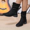 2024 Fashion Women's Shoes Slip On Women's Boots Hot Sale Plus Size Modern Boots Women New Square Heel Solid Mid-Calf Boots
