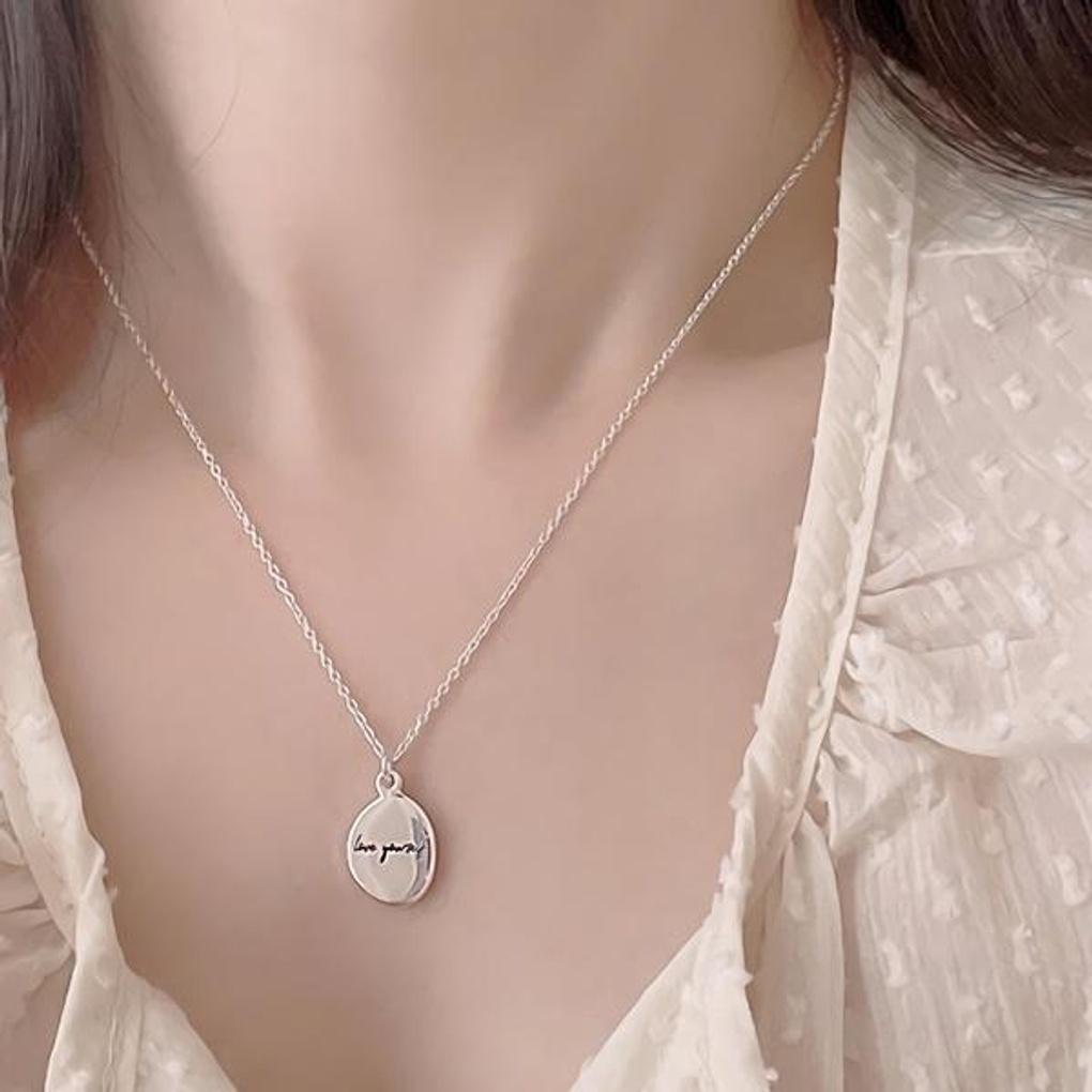 Women's Surgical Steel White Silver Lettering Necklace