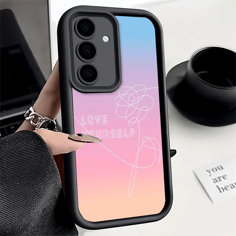 Чехол для телефона Samsung Galaxy A17 A16 A15 A14 A13 Love Yourself Цветок Сердце Линия Kpop A56 A36 A26 A55 A35 A25 A54 A34 A24 A53 A