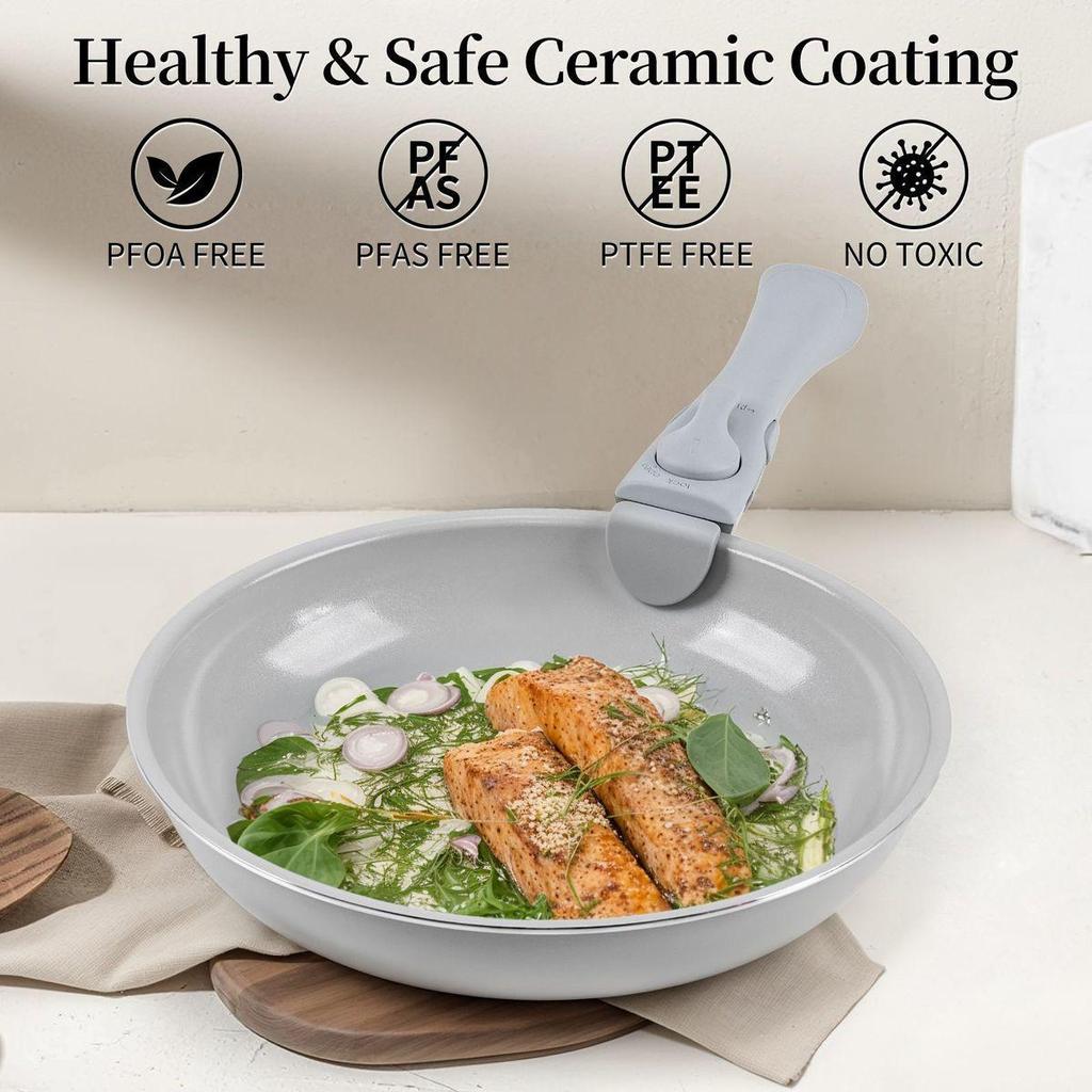 Five-Piece Non-Stick Cookware Set with Detachable Handle and Anti-Scald Gloves for Induction Cookers