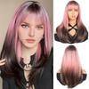 Dyeing Gradient Pink Brown Long Straight Wig for Women Fiber Resistant To High Temperature Wig Simple and Natural To Wear