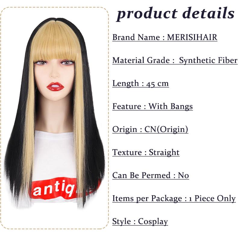 MERISIHAIR Women Straight Mixed Color Hair Wig with Bangs Black Hair with Blond Red Purple Pink Bangs Synthetic Fiber Cosplay Party Wig