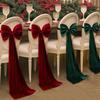 Christmas Chair Sashes Bows Large Velvet Chair Cover Back Tie Supplies for Christmas Banquet Home Wedding Event Holiday Party Decor