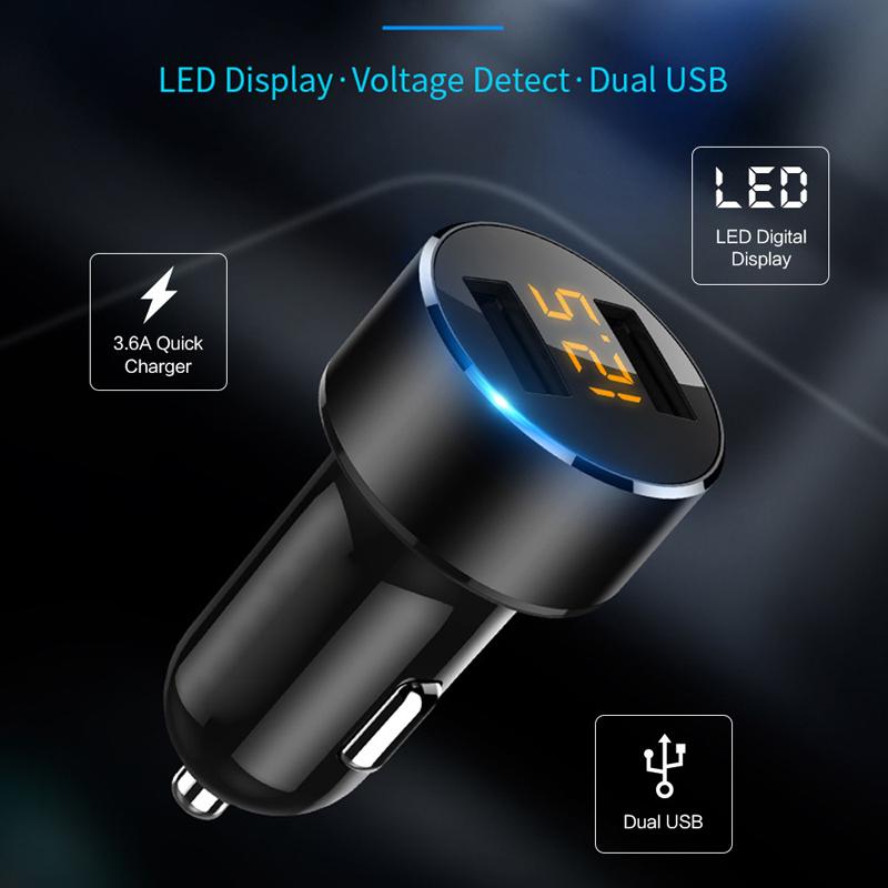 3.1a Автомобильное зарядное устройство с двумя USB-разъемами для Iphone 12 6s 7 8 11 Tablet Xiaomi Samsung S10 со светодиодным дисплеем Универсальное автомобильное зарядное устройство для мобильного телефона