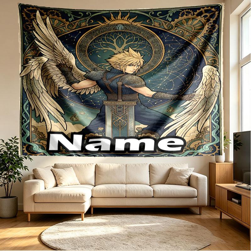 Custom Name Personalized Final Fantasy Print Tapestry, Wall Art Decor, Bedroom, Dorm, Apartment, LivingRoom, Party Backdrop, Gift for Birthday