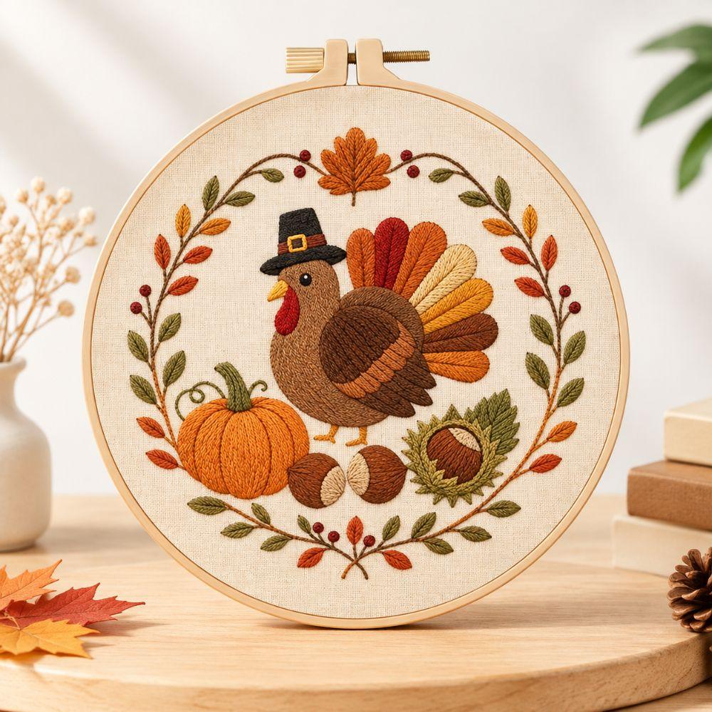 With EN Instruction Happy Thanksgiving Day Embroidery Kit Embroidery Pattern Kit Thanksgiving Day