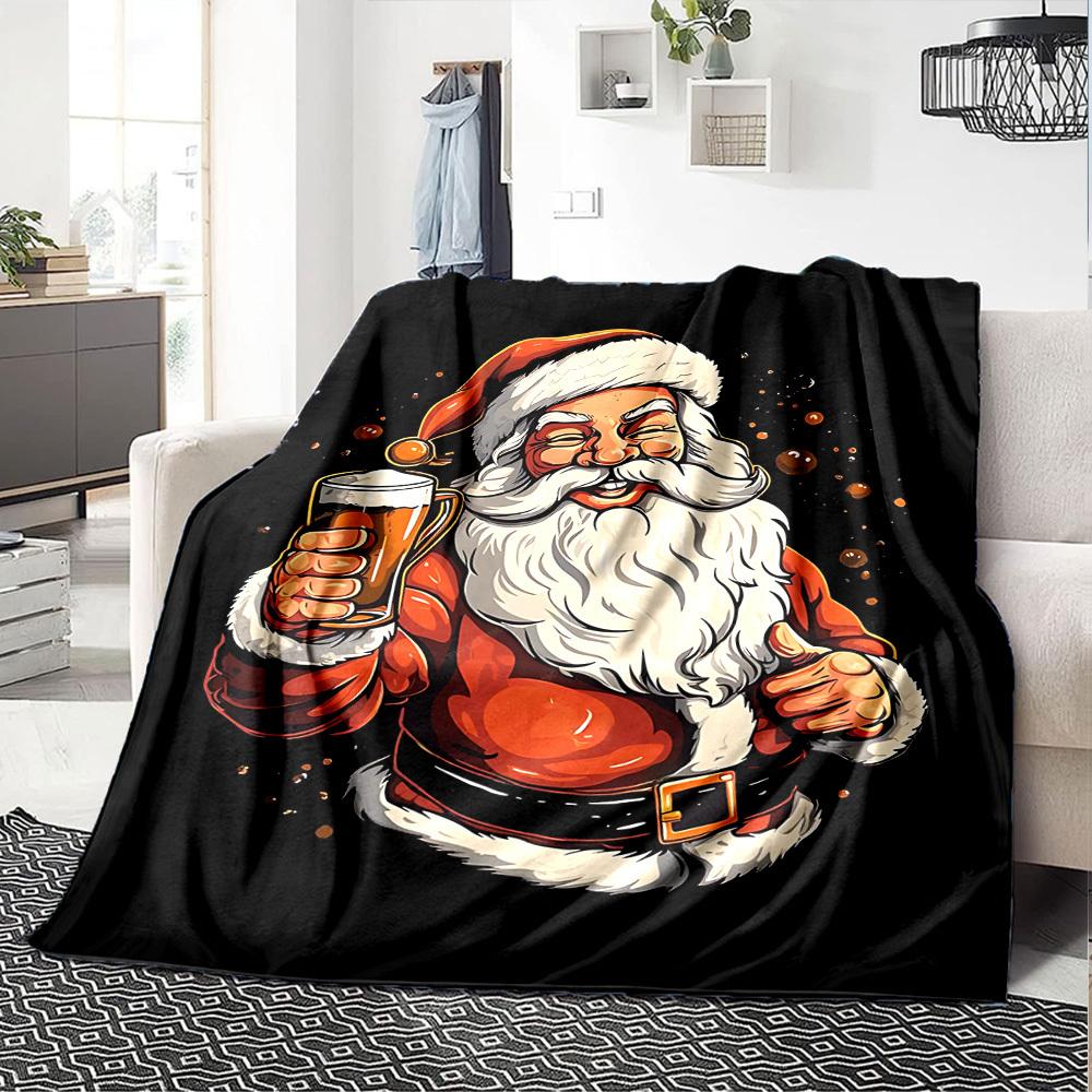 1pc Santa Claus beer Throw Blanket Soft Flannel, Cozy All Season Polyester Perfect for Home, Office