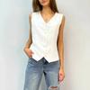 Summer V-neck Vest Women's Commuter Fashion, Wearing A Button-down Solid Color Vest and Breathable Top