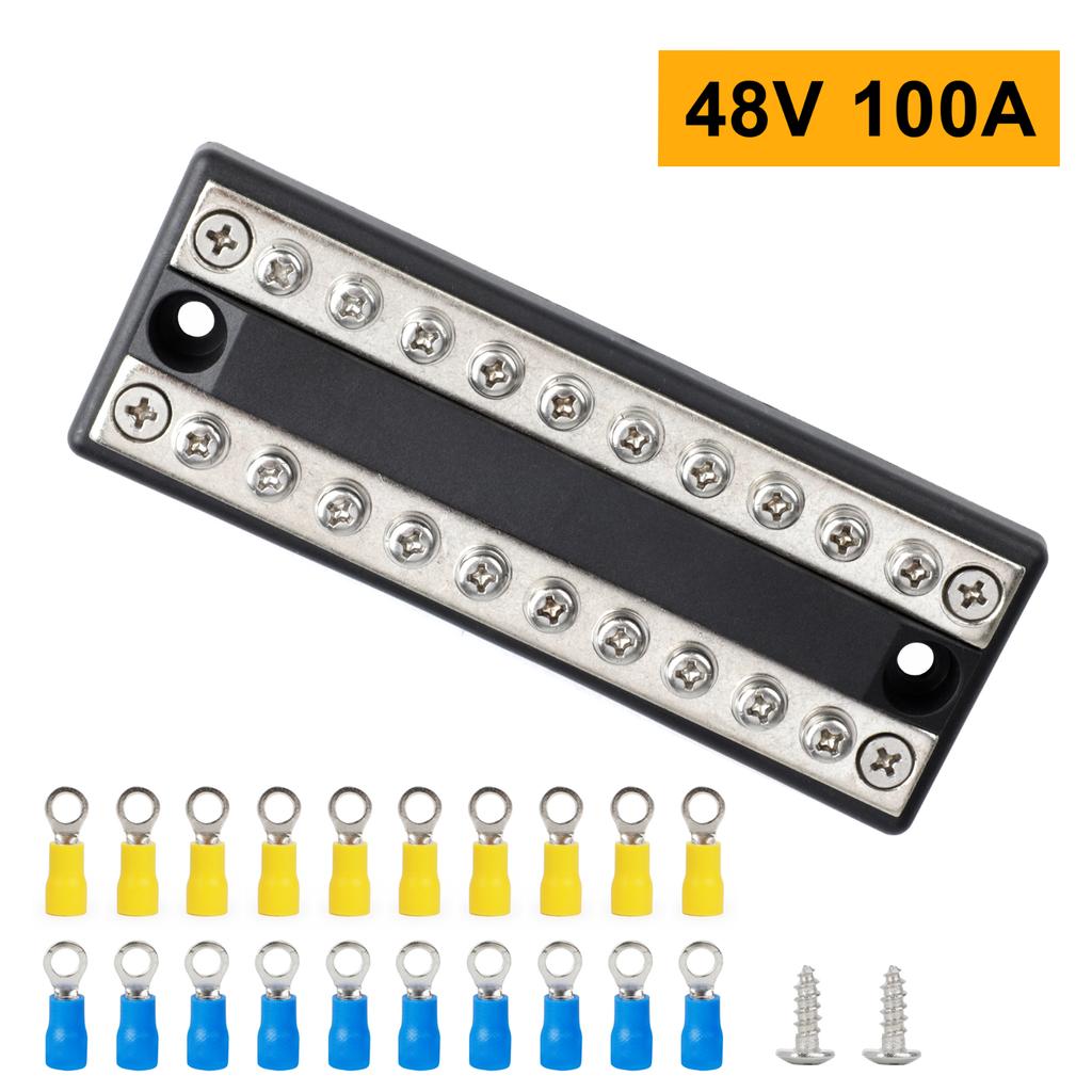 BusBar 100A 5 Circuit Dual Bus Bar Terminal Block Power Distribution Block 12V 24V 32V 48V DC For Car RV Truck Yacht Ship