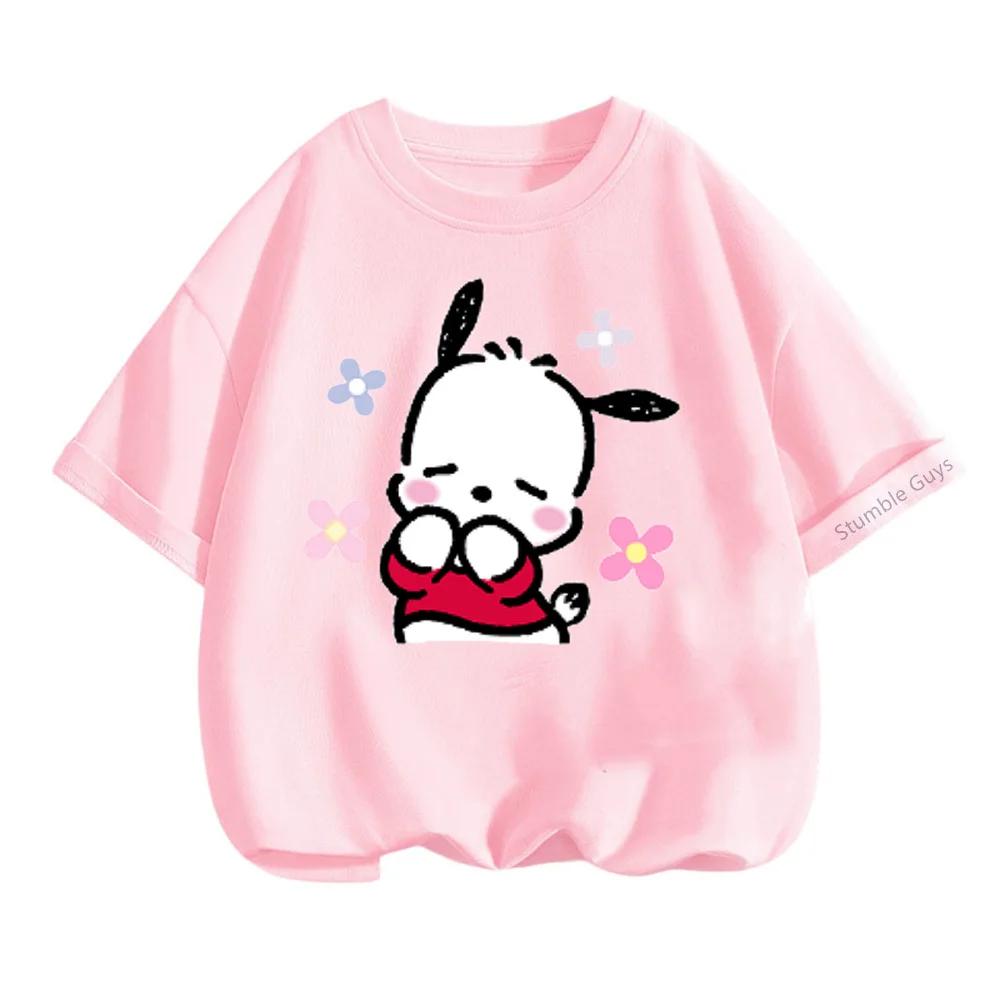 Детская повседневная футболка летняя Sanrio мультяшная с коротким рукавом одежда для мальчиков и девочек