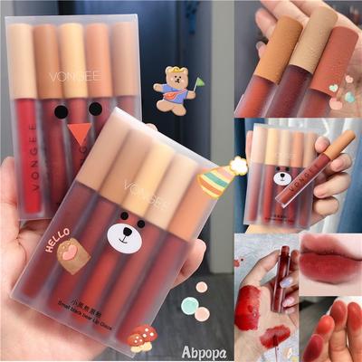 Корейская косметика Vongee 5 шт./компл. Нюдовый бархатистый блеск для губ Стойкий водостойкий матовый не сухой кремовый мягкий оттенок для губ Набор помад для макияжа