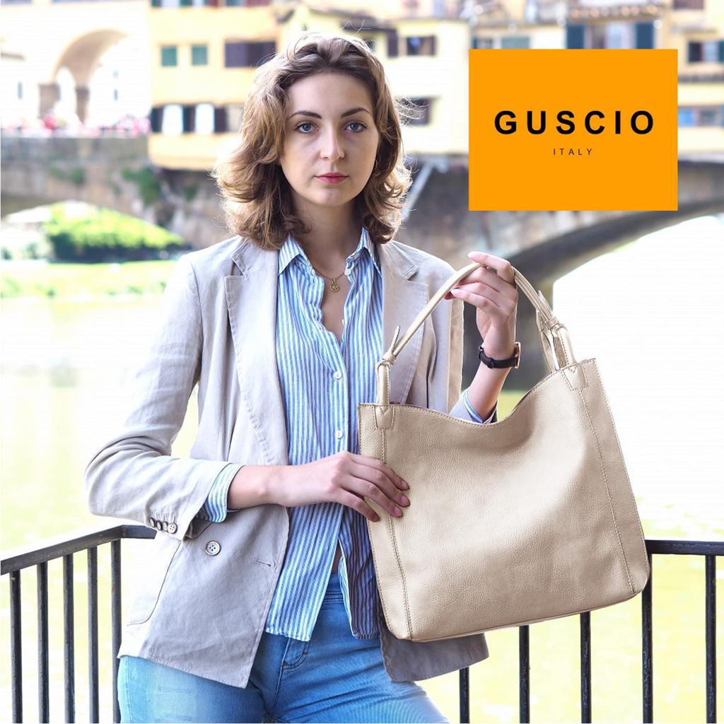 One Shoulder Tote Bag for Popular Commuter A4 PU Stylish 120849 [Guscio Basic] Women, Bag, Lightweight, Leather, [Reinforced Sewing] (Beige)