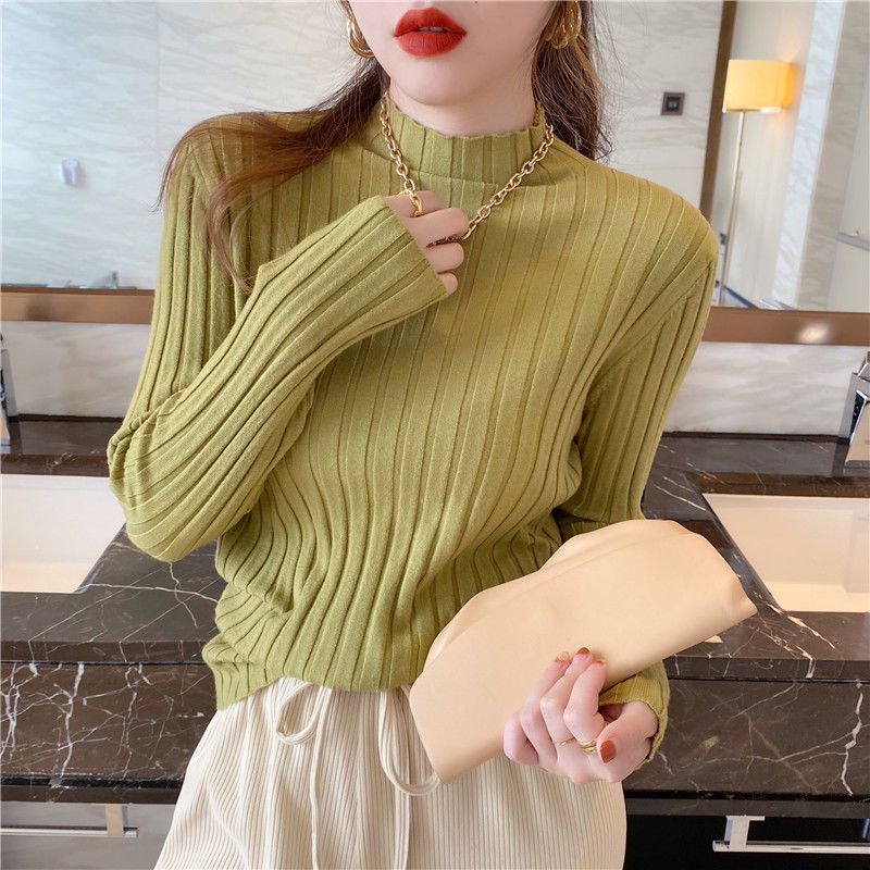 Half Turtleneck Sweater for Women Casual Warm Pullover and Slim Solid-color Knitted Sweater for Autumn and Winter