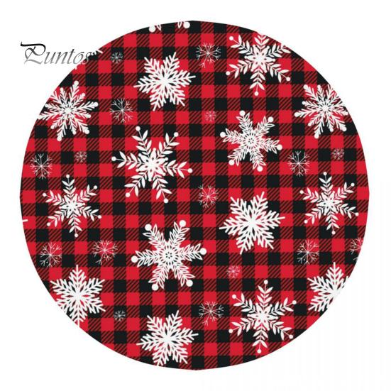 Christmas Table Cloth Snowflake Plaid Print New Year Style Round Shape Easy Care Table Protection Banquets Dining Room Kitchen Party Decoration